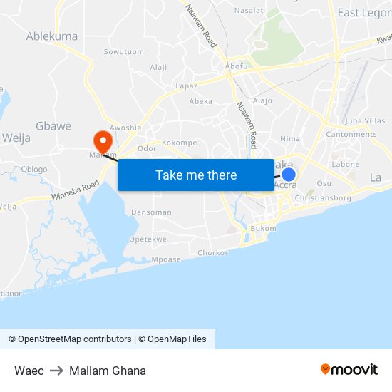 Waec to Mallam Ghana map