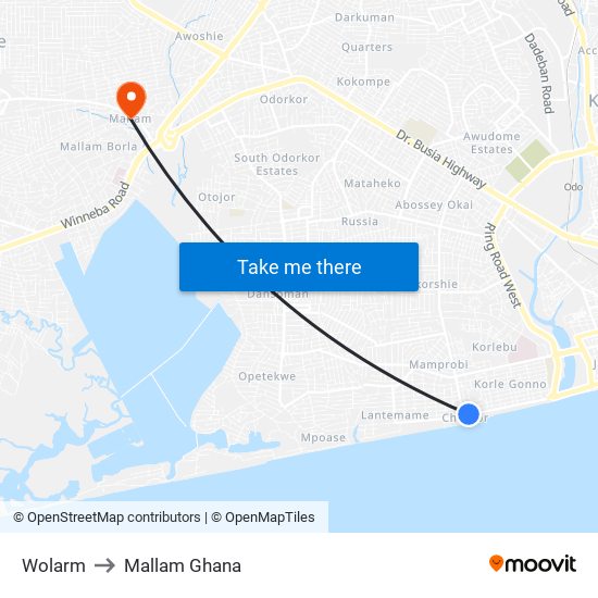 Wolarm to Mallam Ghana map