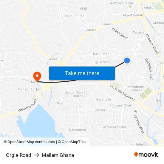 Orgle-Road to Mallam Ghana map
