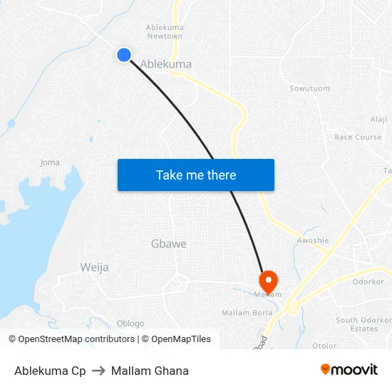 Ablekuma Cp to Mallam Ghana map