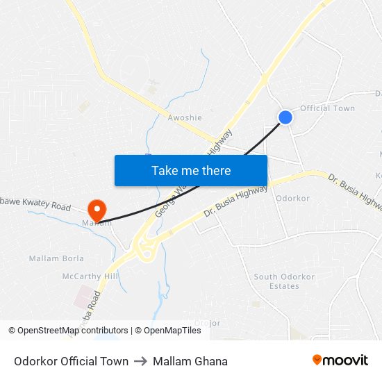 Odorkor Official Town to Mallam Ghana map