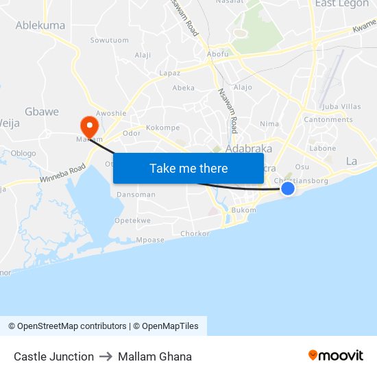 Castle Junction to Mallam Ghana map