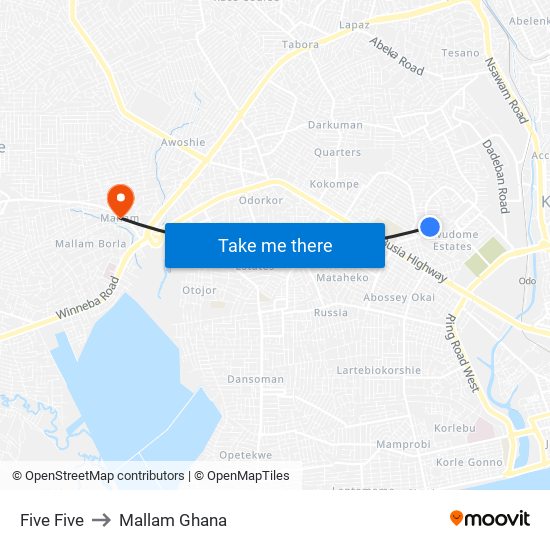 Five Five to Mallam Ghana map