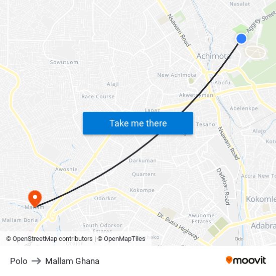 Polo to Mallam Ghana map