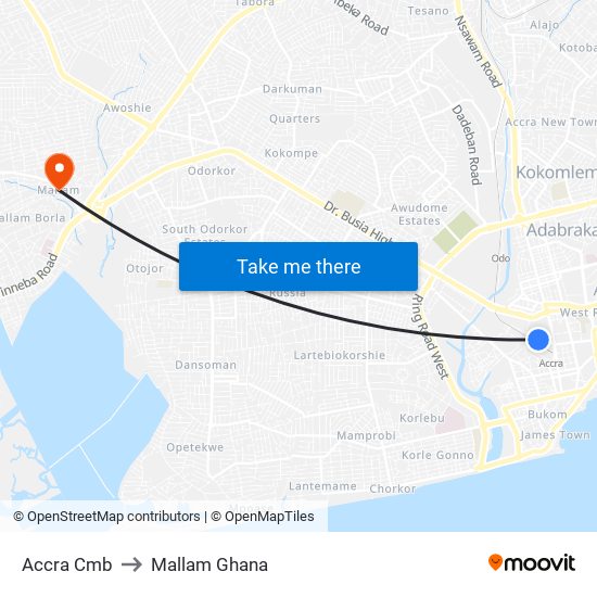 Accra Cmb to Mallam Ghana map