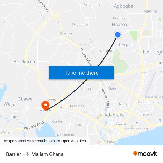 Barrier to Mallam Ghana map