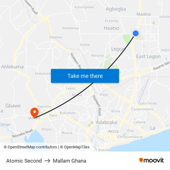 Atomic Second to Mallam Ghana map