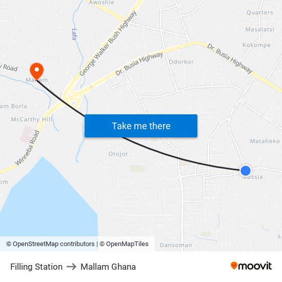 Filling Station to Mallam Ghana map