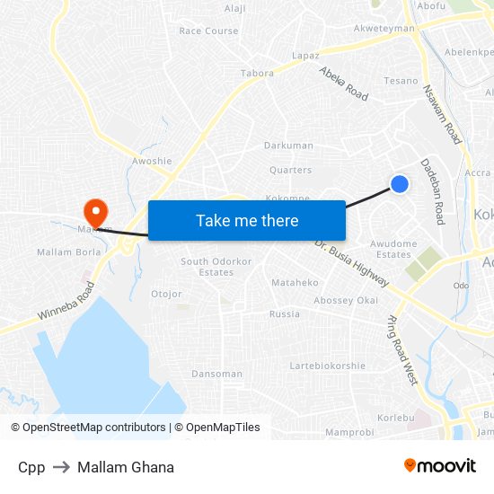 Cpp to Mallam Ghana map