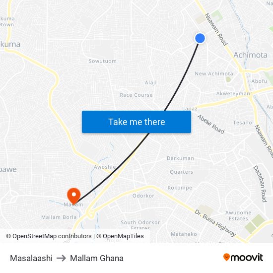 Masalaashi to Mallam Ghana map