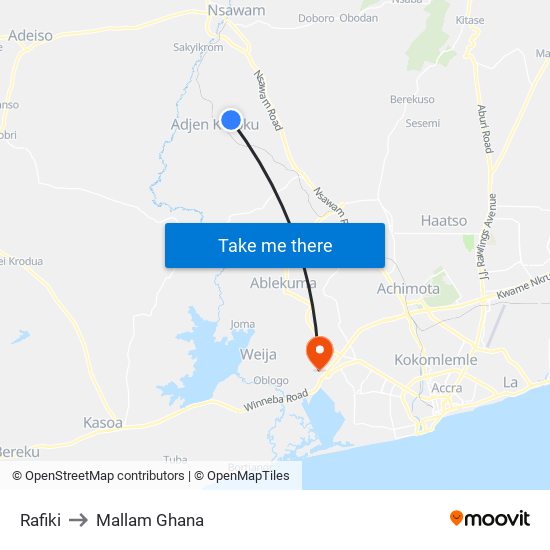 Rafiki to Mallam Ghana map