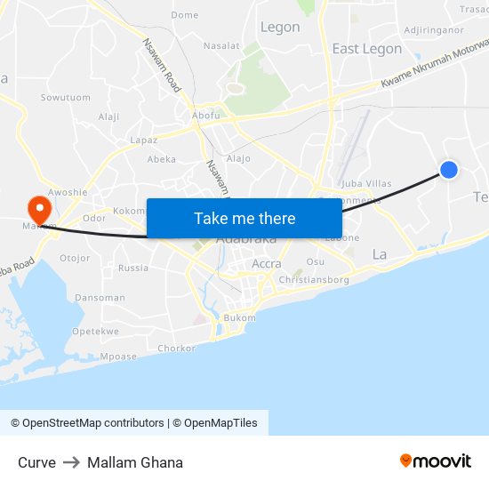 Curve to Mallam Ghana map