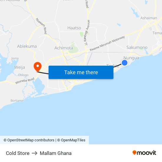 Cold Store to Mallam Ghana map