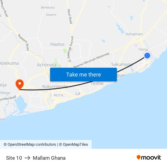 Site 10 to Mallam Ghana map