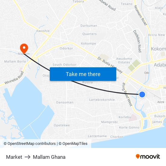 Market to Mallam Ghana map