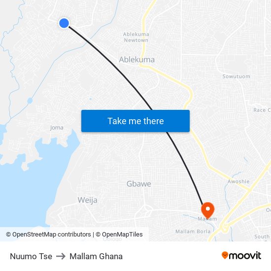 Nuumo Tse to Mallam Ghana map