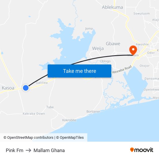 Pink Fm to Mallam Ghana map