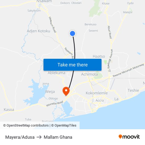 Mayera/Adusa to Mallam Ghana map