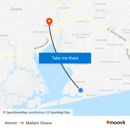 Atomic to Mallam Ghana map