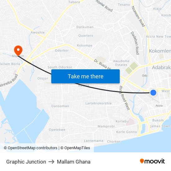 Graphic Junction to Mallam Ghana map