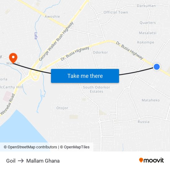 Goil to Mallam Ghana map