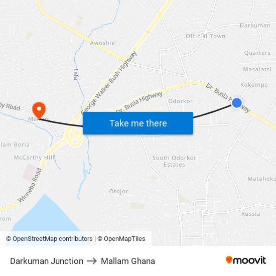 Darkuman Junction to Mallam Ghana map