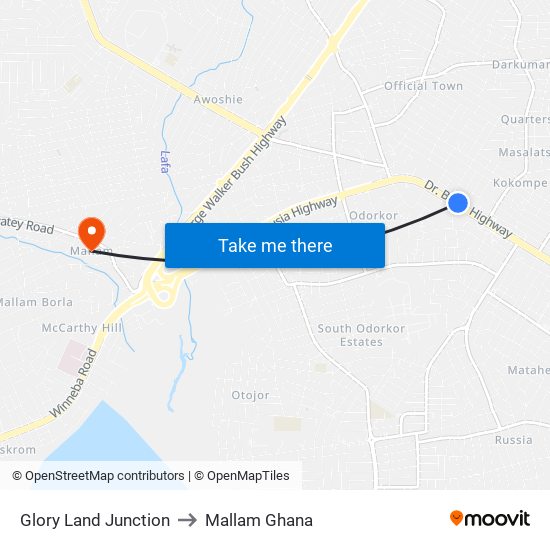 Glory Land Junction to Mallam Ghana map