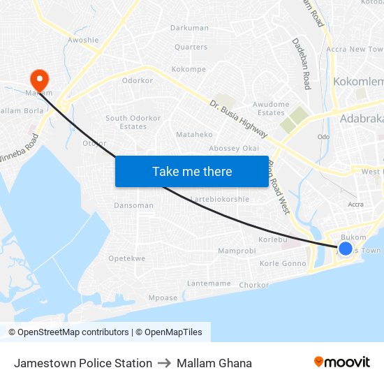 Jamestown Police Station to Mallam Ghana map