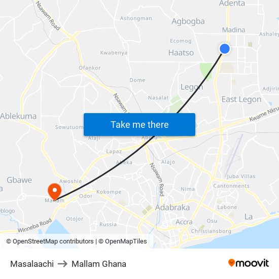 Masalaachi to Mallam Ghana map