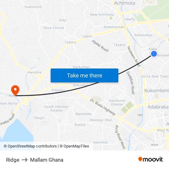 Ridge to Mallam Ghana map