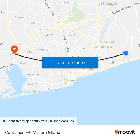 Container to Mallam Ghana map