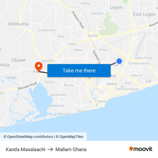 Kanda Masalaachi to Mallam Ghana map