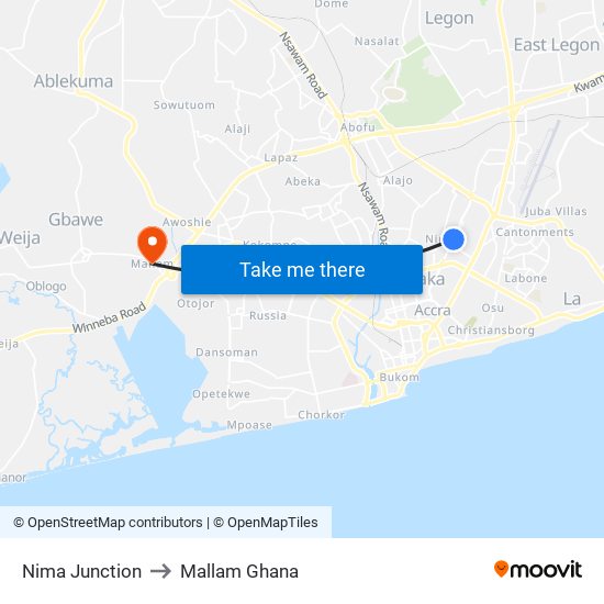 Nima Junction to Mallam Ghana map