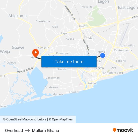 Overhead to Mallam Ghana map