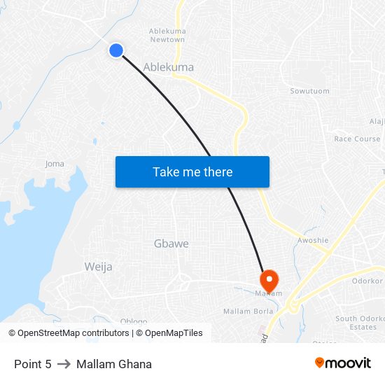 Point 5 to Mallam Ghana map
