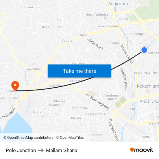 Polo Junction to Mallam Ghana map