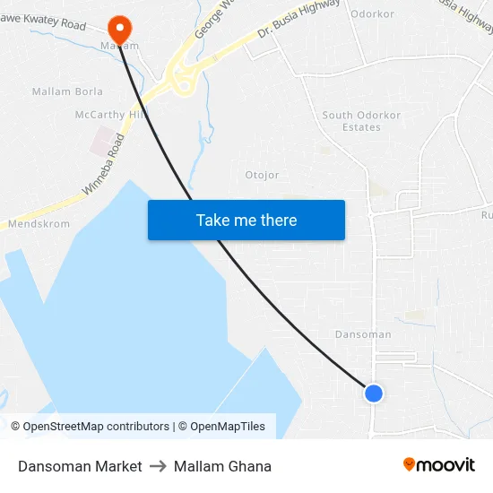 Dansoman Market to Mallam Ghana map