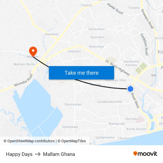 Happy Days to Mallam Ghana map