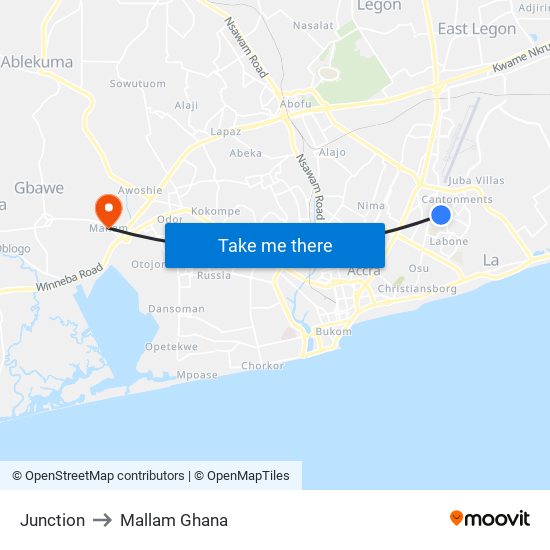 Junction to Mallam Ghana map