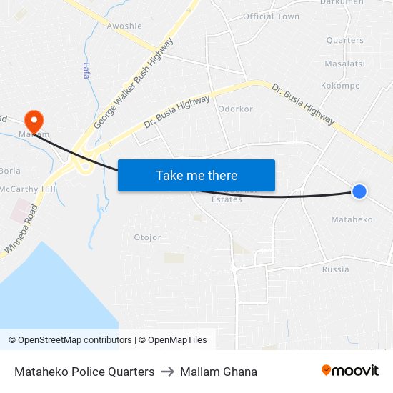 Mataheko Police Quarters to Mallam Ghana map