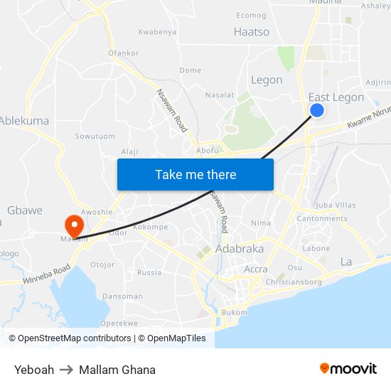 Yeboah to Mallam Ghana map