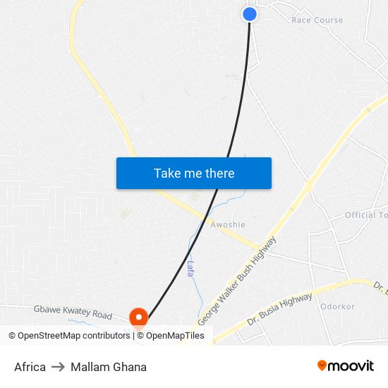 Africa to Mallam Ghana map