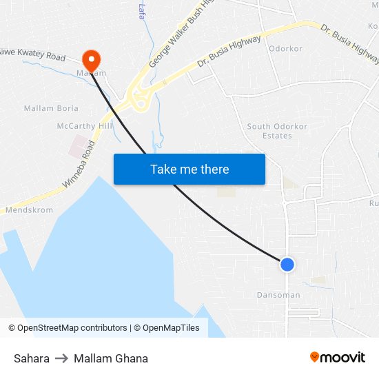 Sahara to Mallam Ghana map