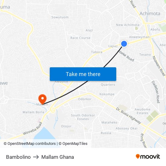 Bambolino to Mallam Ghana map