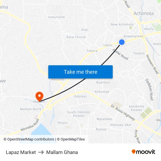 Lapaz Market to Mallam Ghana map