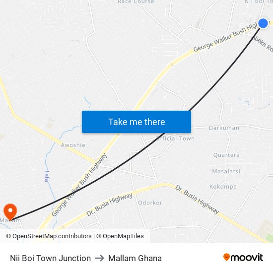 Nii Boi Town Junction to Mallam Ghana map