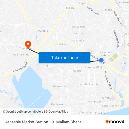 Kaneshie Market Station to Mallam Ghana map
