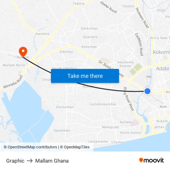 Graphic to Mallam Ghana map