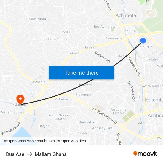 Dua Ase to Mallam Ghana map