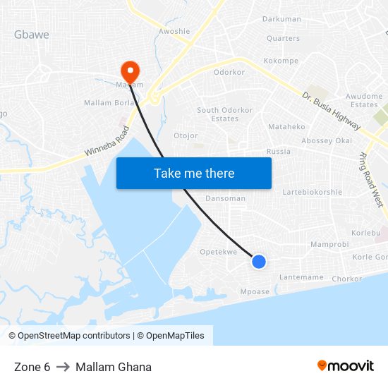 Zone 6 to Mallam Ghana map